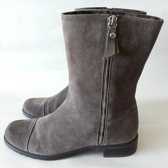 Stuart Weitzman Shoes - Stuart Weitzman Suede Mid-Calf Boot Gray Women's Low Heel Leopard Print Size 9B